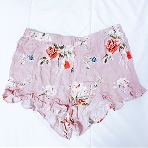 Pink floral flowy shorts